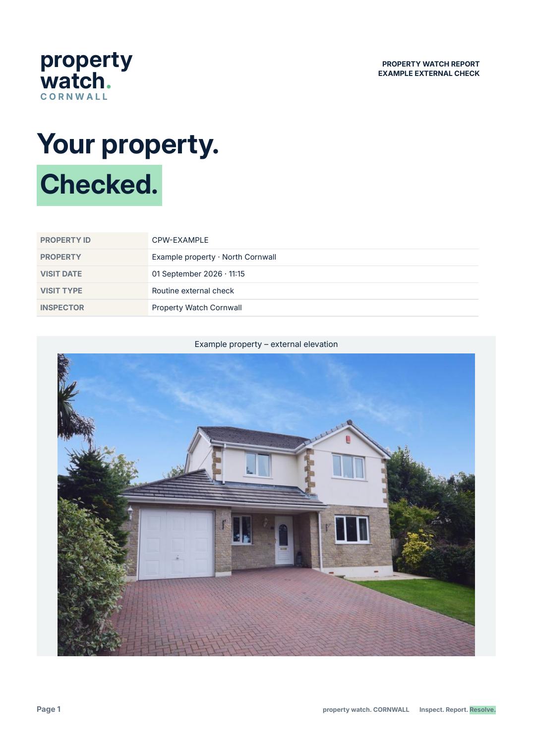Example Property Watch Cornwall inspection report cover